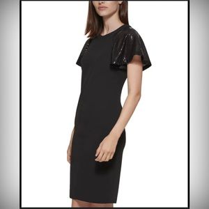 Calvin Klein Black Sequin Short Sleeve Sheath Dress Size 14
